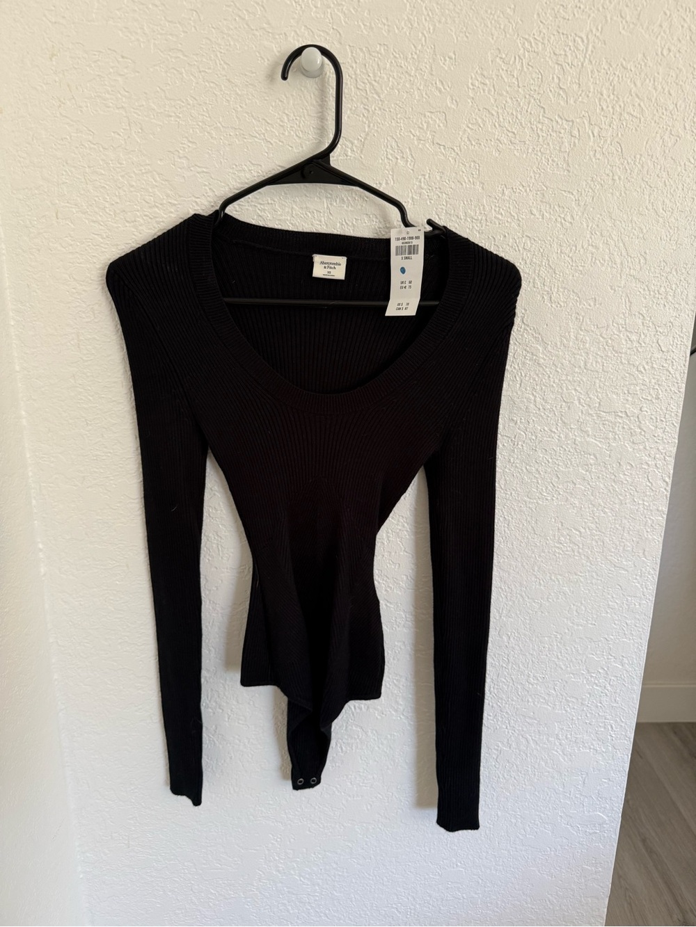 Abercrombie & Fitch Black Ribbed Long-Sleeve Bodysuit